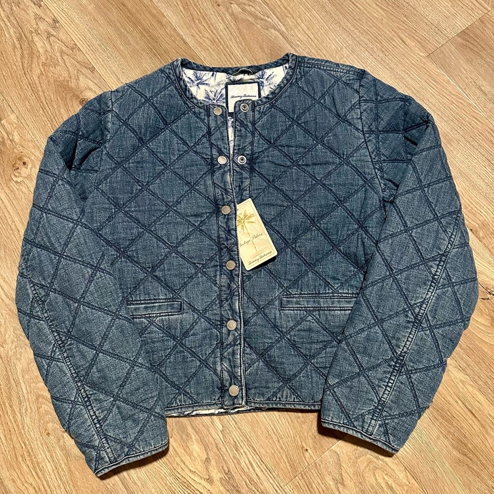 Tommy Bahama Women’s Quilted Crop Denim Jacket Size Medium New With Tags - Picture 3 of 6